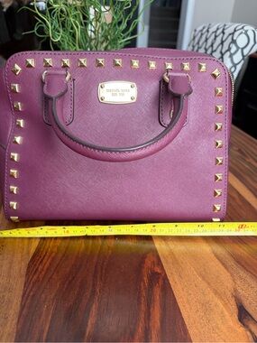 Michael Kors Plum Saffiano Leather Studded Satchel (zipper broken)
